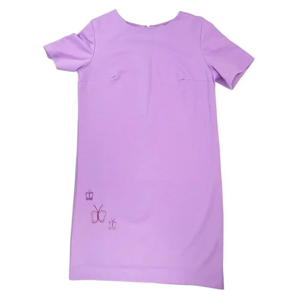 Vintage Handmade Lavender Shift Dress Butterfly 1970s Polyester Size Large Lace - Picture 9 of 12